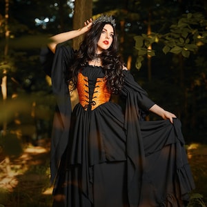 Renaissance women&#39;s Costume - Medieval Dress - Sorceress - Fantasy - Brocade Bodice - 3 Piece  Witch Cosplay - Reminisce Brand