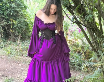 Renaissance Faire Peasant Maiden Dress - Chemise gown with Black Twill Cincher Belt