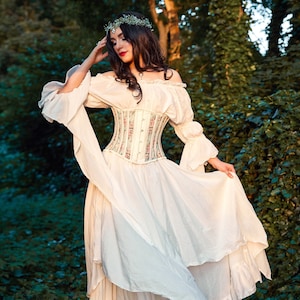 Renaissance Corset Dress for Women Traditional Irish Viking Dress Bell  Sleeve Medieval Halloween Costume Black S 