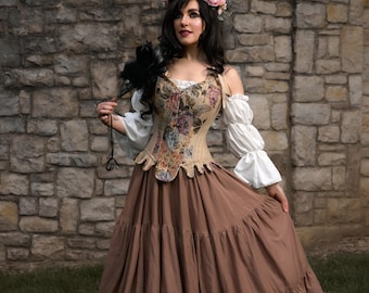 Renaissance Fair Cotton Dress - Tapestry Stays Corset - Ren Faire Costume