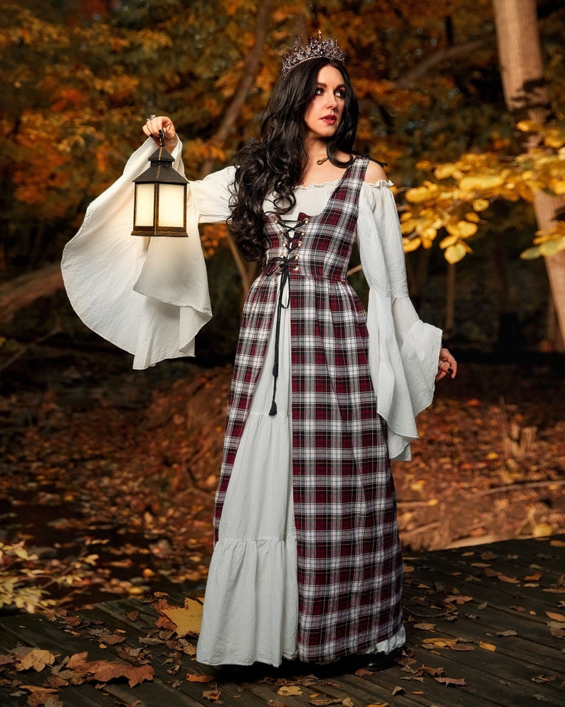 Reminisce Scottish Highlands Renaissance 2 Piece Plaid Costume Dress and Chemise Set image 1