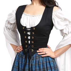 Reminisce- Black Cotton Bodice - Renaissance Faire Costume - Historical Reenactment- Medieval Dress