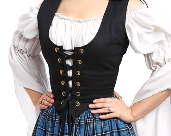 Reminisce- Black Cotton Bodice - Renaissance Faire Costume - Historical Reenactment- Medieval Dress