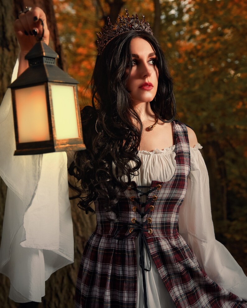 Reminisce Scottish Highlands Renaissance 2 Piece Plaid Costume Dress and Chemise Set image 2