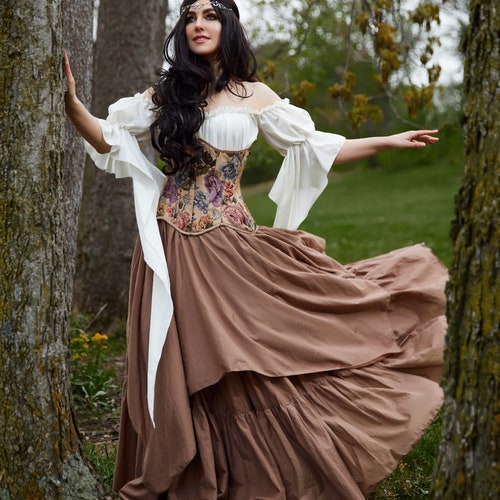 Renaissance Faire Layered Dress - Ren Fair Beige Tapestry Floral Corset  Costume - Etsy