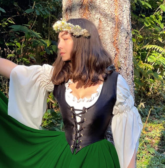 Women Renaissance Fair Costume The Milady Peasant Medieval Fantasy Cosplay  3Pc The Must Have Black Taffeta