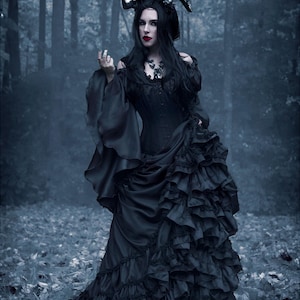 Maleficent Witch Dark Fairy Sorceress Costume - Ren Faire Goth Neo Victorian Layered Dress