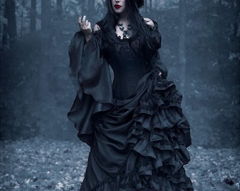 Maleficent Witch Dark Fairy Sorceress Costume - Ren Faire Goth Neo Victorian Layered Dress