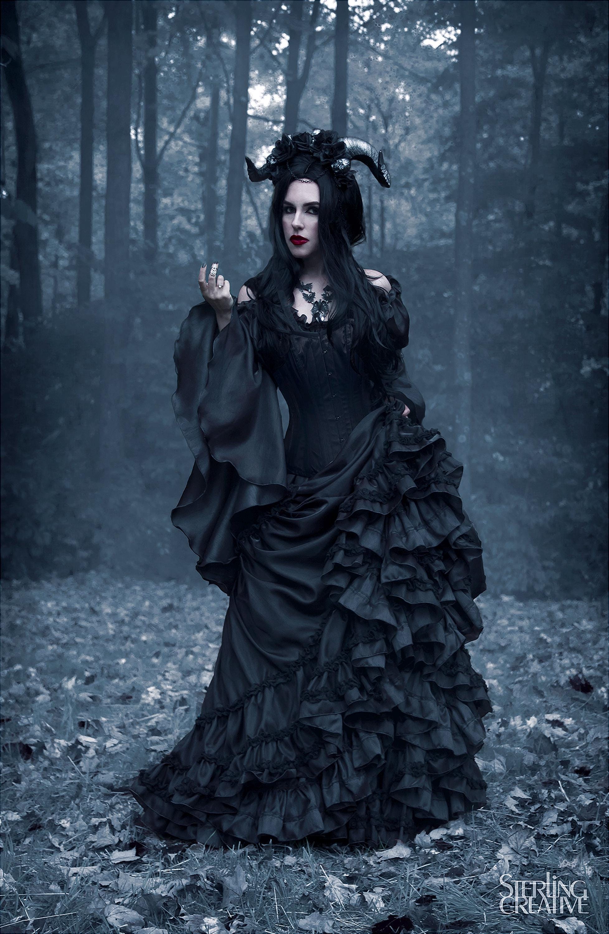 maleficent black dress Witch Dark Fairy Sorceress Costume - Ren Faire Goth Neo Victorian Layered Backless Sheer Beaded Gown BFGD-RL Size:12 US (44 EU) Everyone knows Aurora story