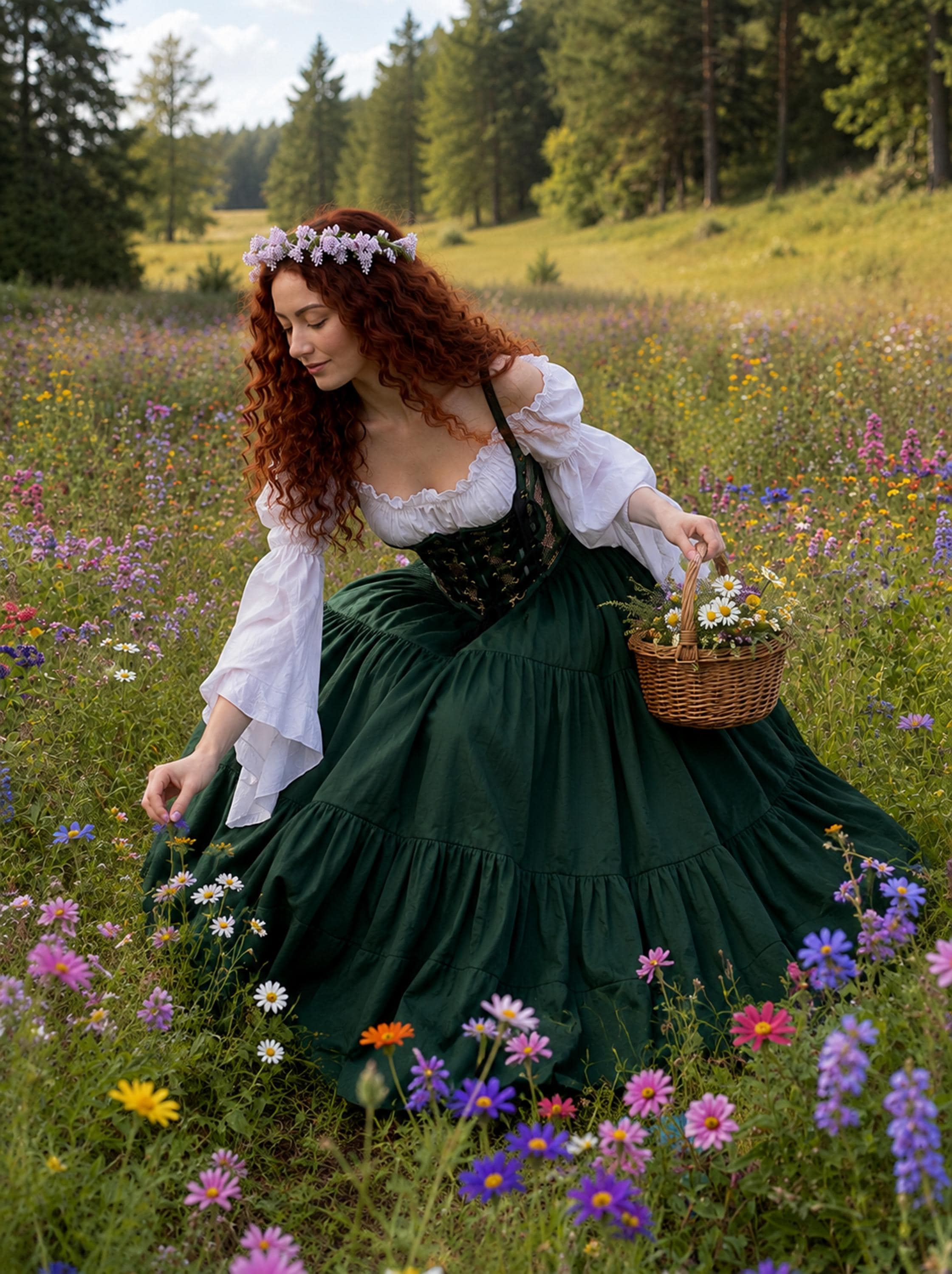 Renaissance Scottish Cottagecore Costume - Floral Tapestry Bodice