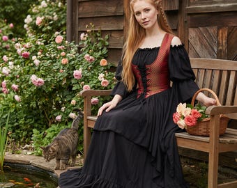 Renaissance Fair Peasant Maiden Layered Costume - 3-Piece Ren Faire Dress with Bodice