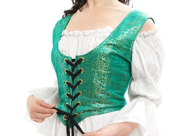 Reminisce- Light Jade Brocade Bodice - Renaissance Faire Costume - Historical Reenactment- Medieval Dress