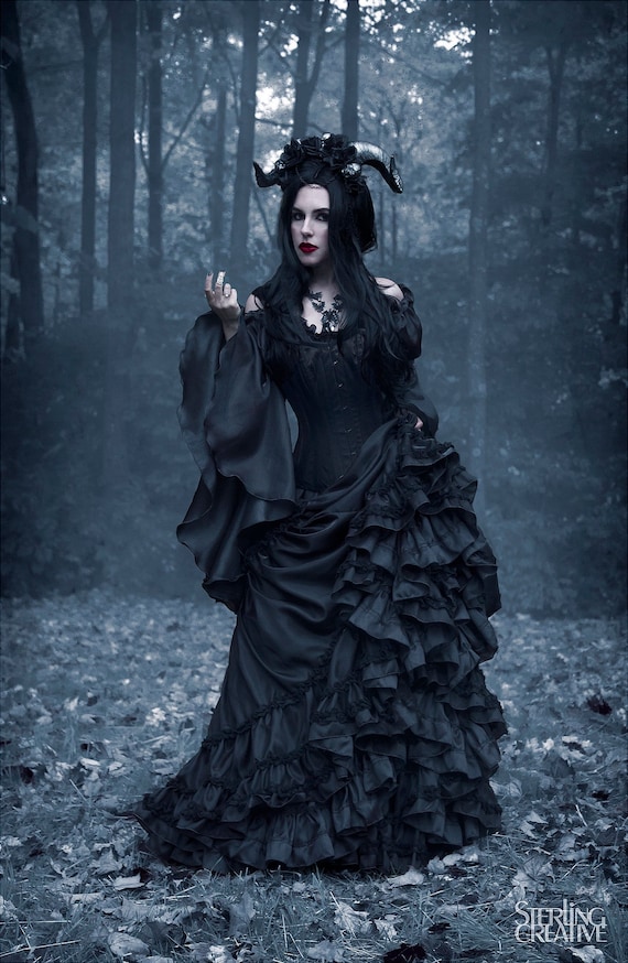 Disfraz maléfica Mujer Cosplay gótico Vestido con Panama