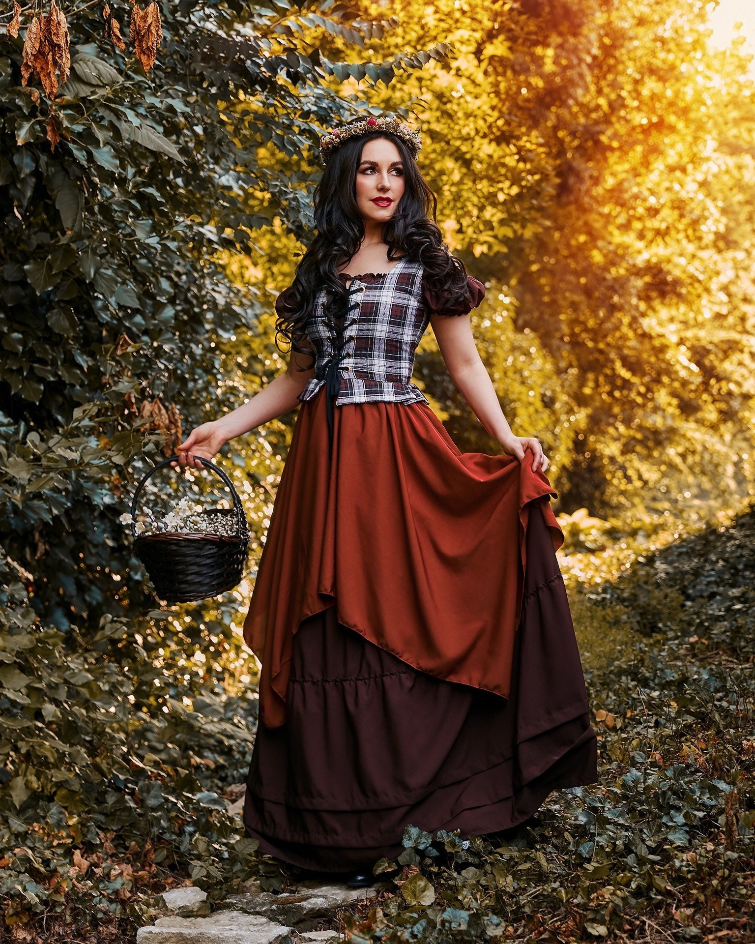 Tartan Renaissance Faire Scottish Highland 3 Piece Women's Costume Fantasy Cosplay Autumn Harvest Reminisce Brand