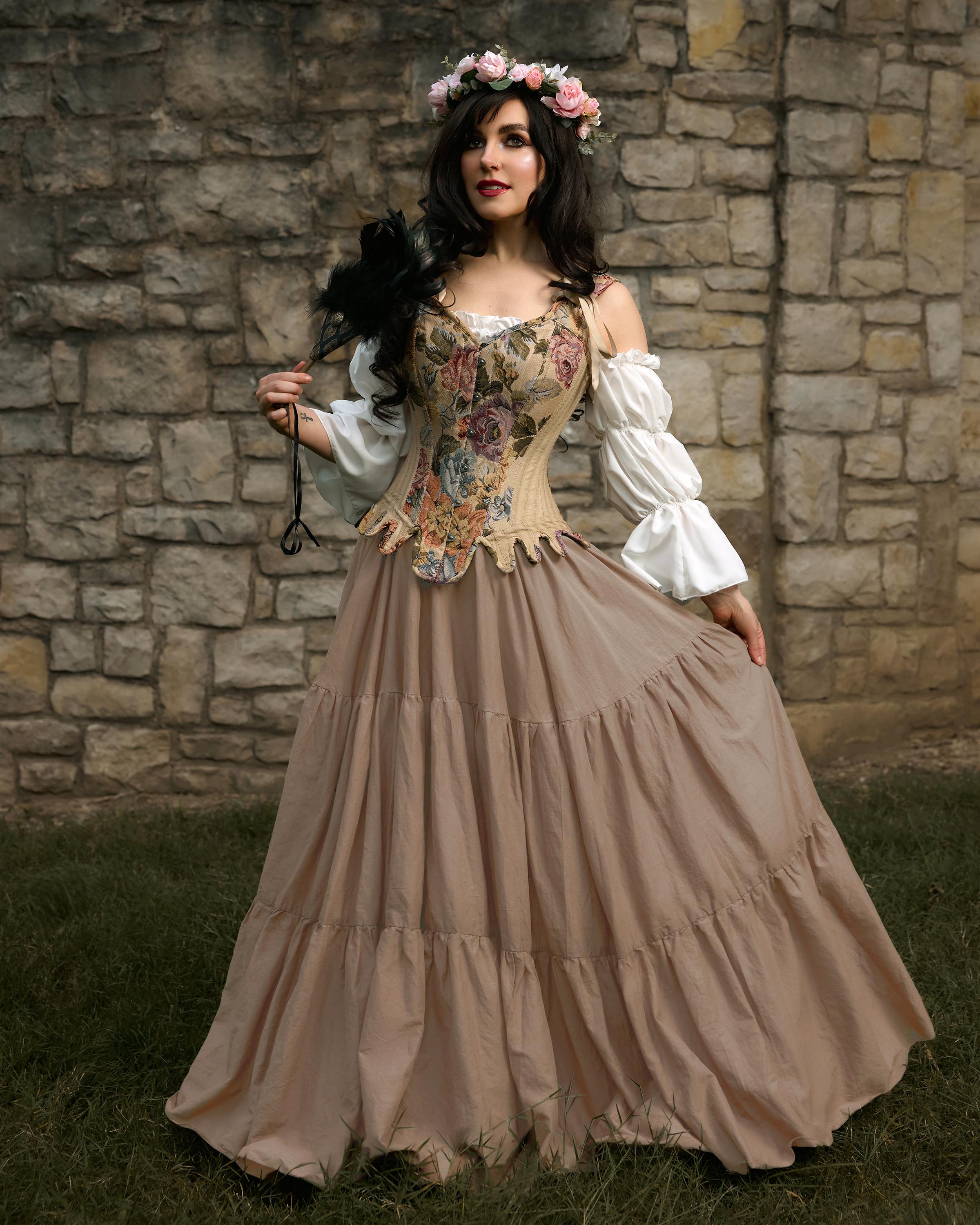 Women Renaissance Cottage Core Corset Stays 3-Piece Ren Faire Costume - Medieval Fantasy Cosplay - “Josephine” in Beige Reminisce Brand