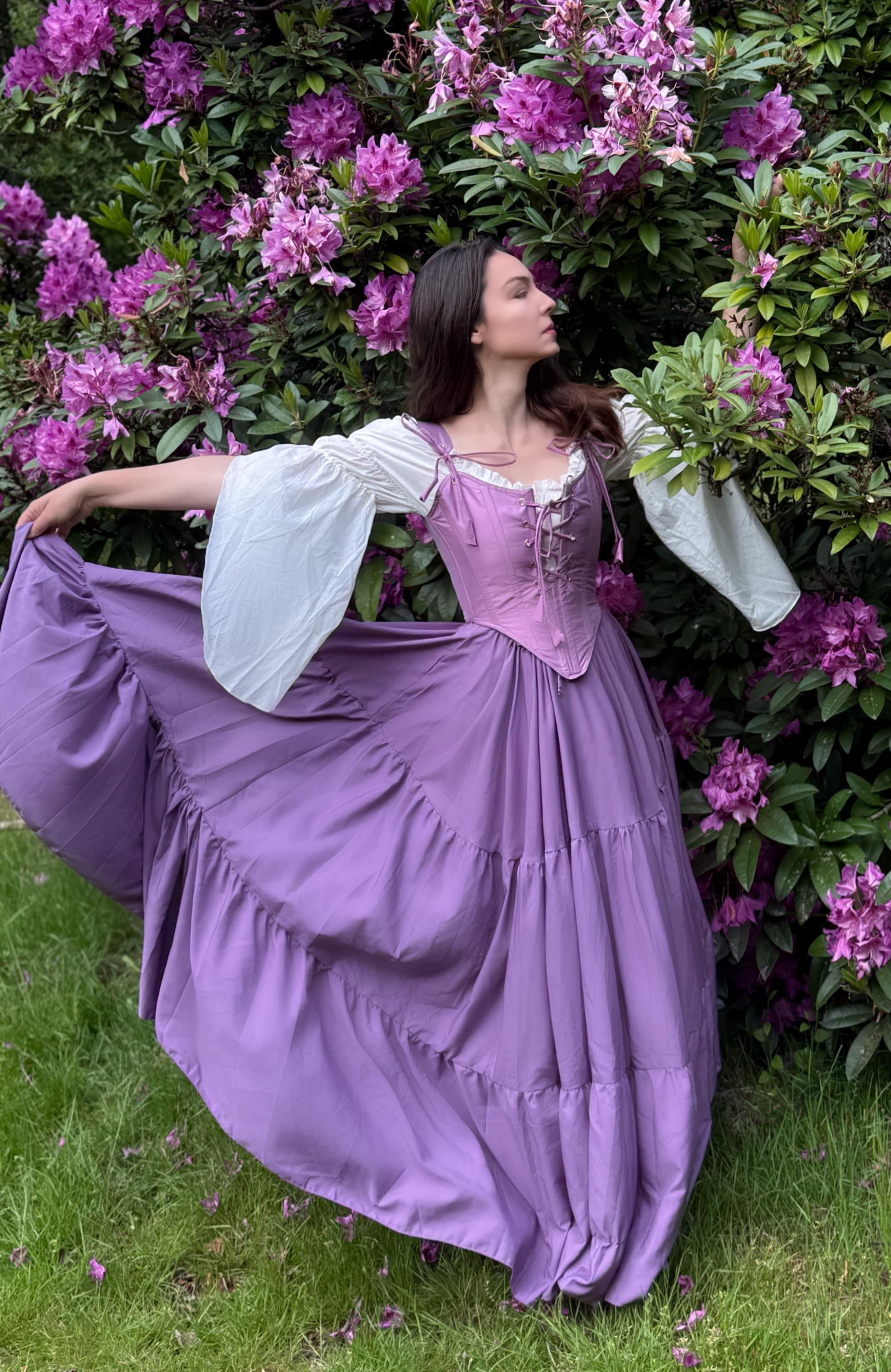 Princess Costume Medieval For Girls - Purple Velvet Dress & Hennin Hat Set  - Renaissance Dress Up Dress Up Set With Hat