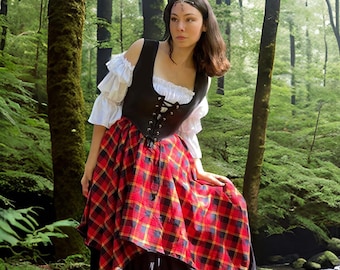 Women's Renaissance LARP Scottish Celtic Garment - 4-Piece Layered Red Tartan Dress
