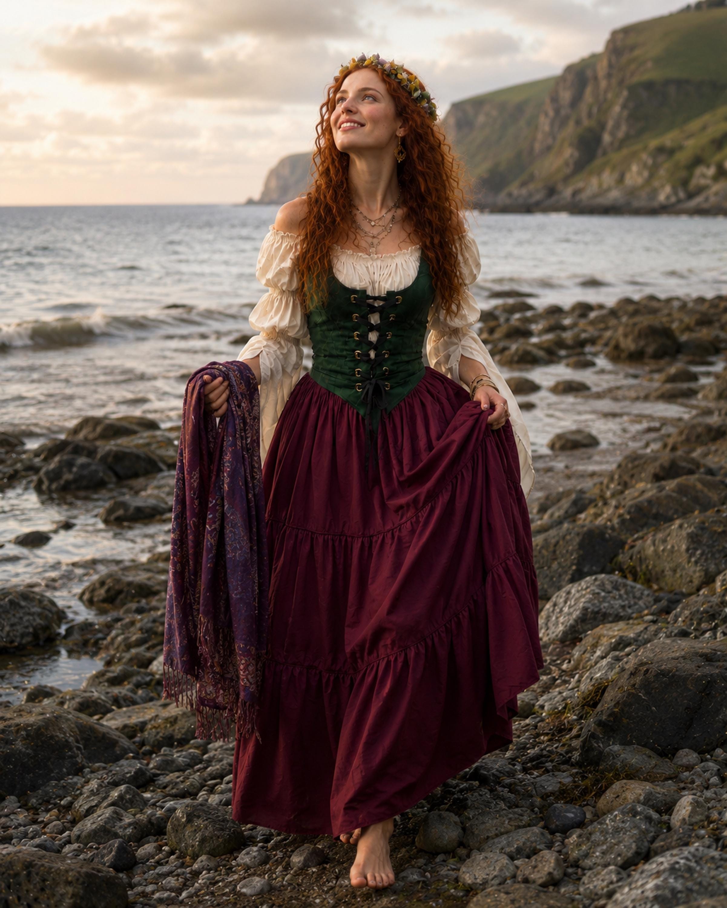 Burgundy Peasant Dress
