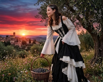 Renaissance Fair Layered Costume and Corset Bodice - Ren Faire Dress