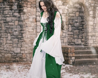 Reminisce Renaissance Faire Dress Medieval Costume Corset OverDress & Mythic Chemise Set