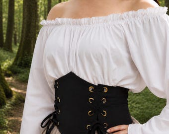 Renaissance Faire Black Cincher - Under -the-Bust Cotton Corset Belt