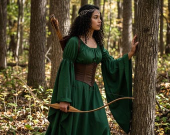 Renaissance Fair Archeress Smocked Costume - Medieval Fantasy Cosplay Ren Faire Dress