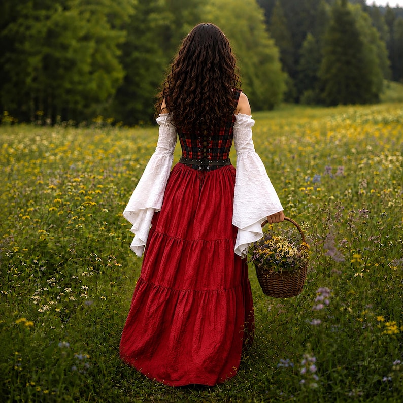 Cottagecore - Renaissance Fair Full Maxi Red Tiered Skirt - Etsy