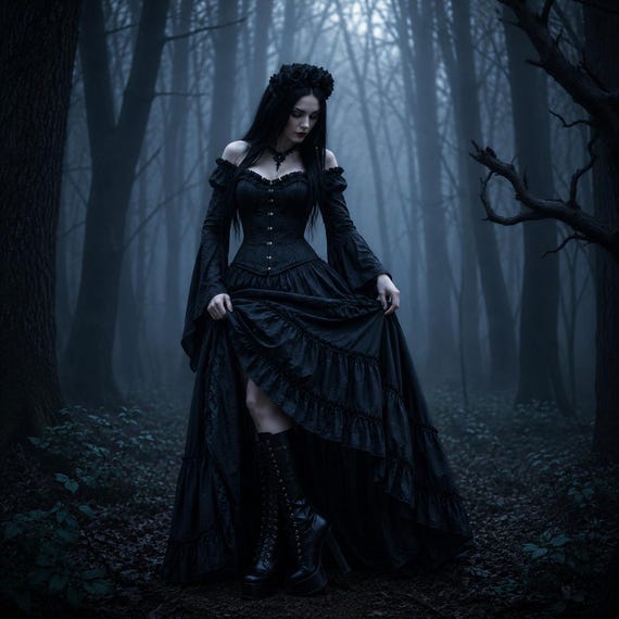 Maleficent Witch Dark Fairy Sorceress Costume - Ren Faire Goth Neo Victorian Layered Dress