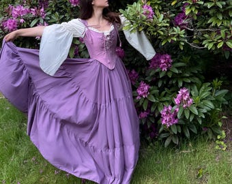 Rose Taffeta Handmade Bodice Full Dress - Cottage Core Stays Corset Costume