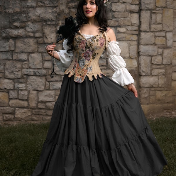 Renaissance Faire Cotton Dress - Tapestry Stays Corset - Ren Faire Costume