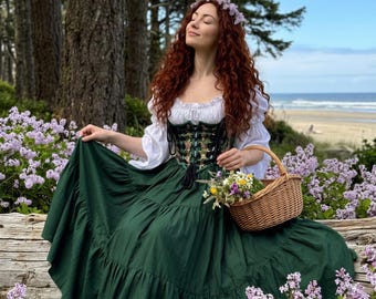 Renaissance Fair Cotton Tapestry Bodice Dress - Ren Faire Corset Costume