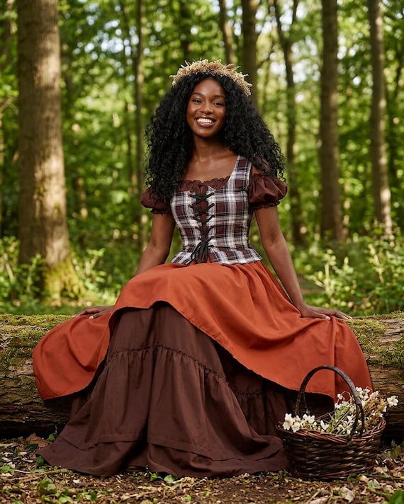 Renaissance Faire Peasant Wench Costume - Tartan Bodice - Off-shoulder Cap  Sleeves Chemise - Multi-layered Dress - Etsy