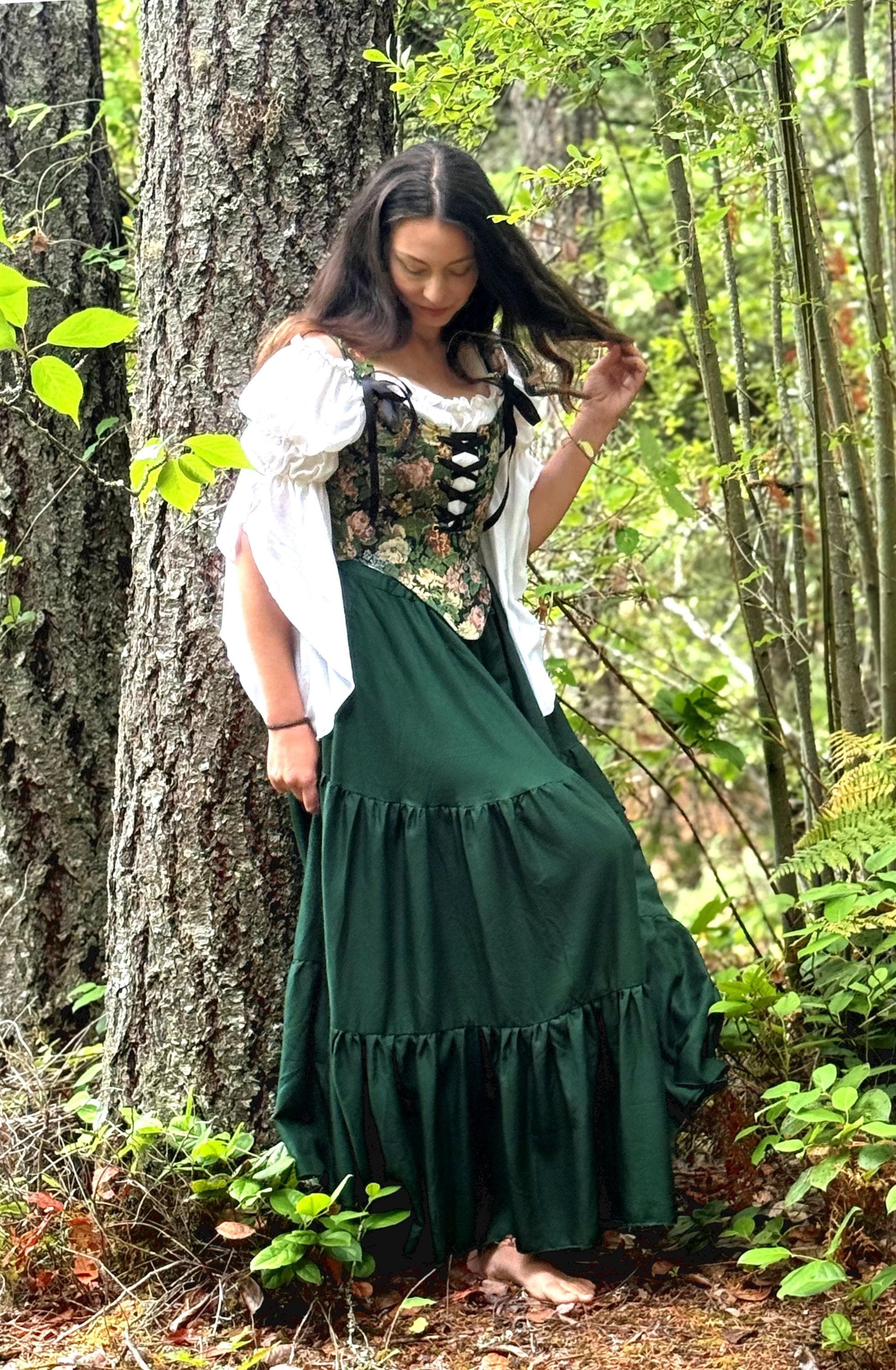 Corset Green Floral Dress - Etsy