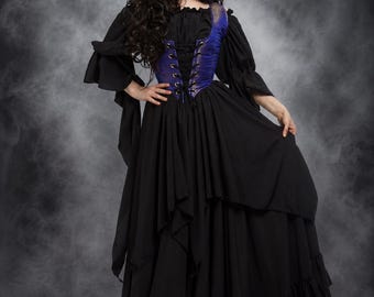 Renaissance Witch 3-Piece Costume – Brocade Bodice - Crepe de Chine Wicca Dress