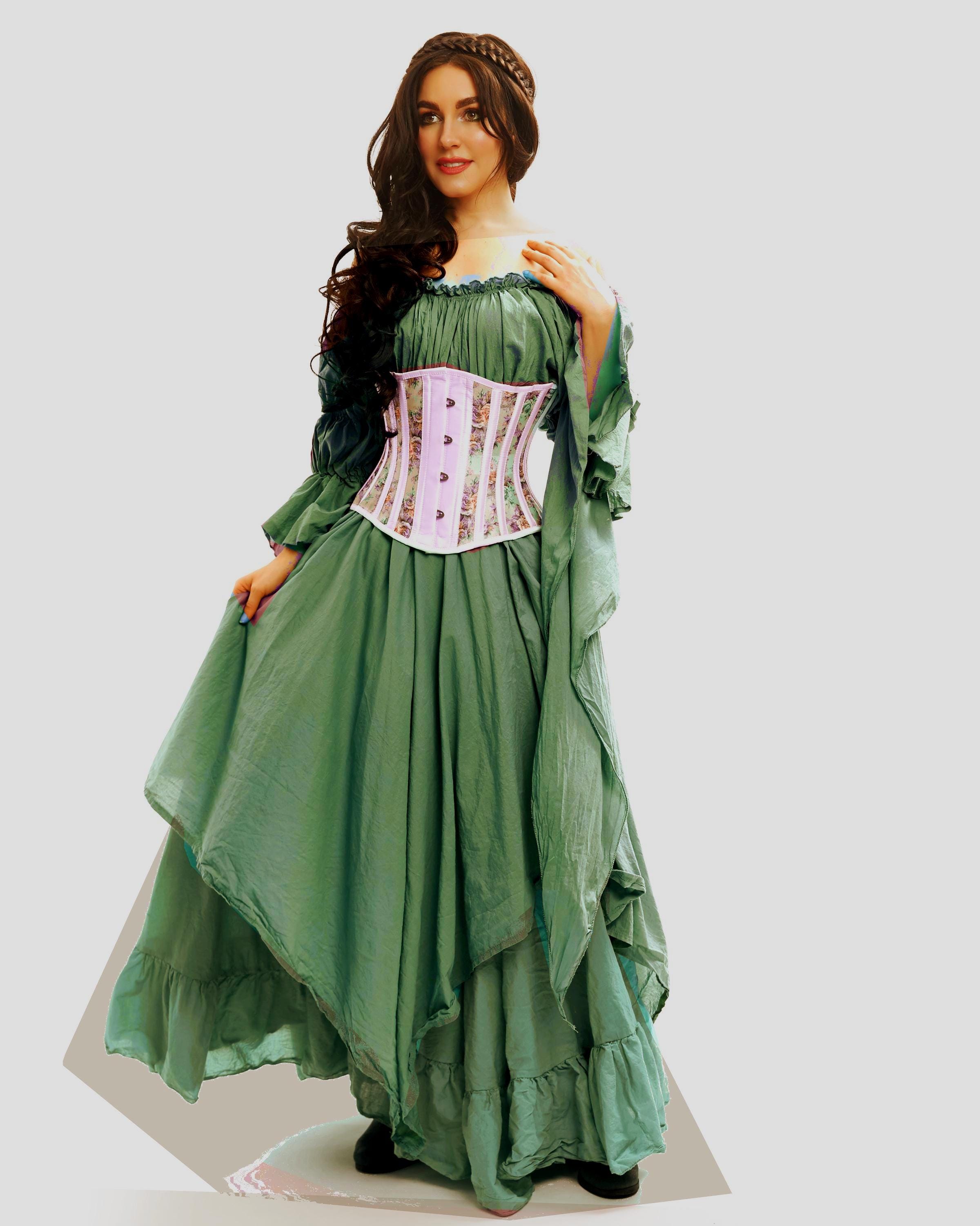 Green Fairy Renaissance Costume  Ruffle Skirt, Smocked Chemise,  Steel-boned Corset - Etsy Israel
