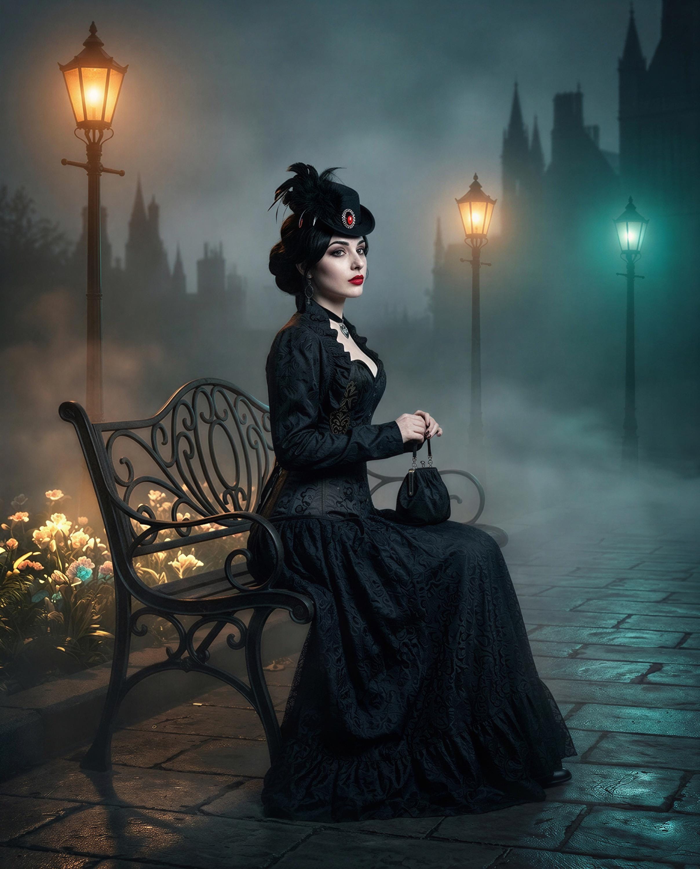 Gothic Neo Victorian Dress – Black Corset - Lace Ruffle Skirt