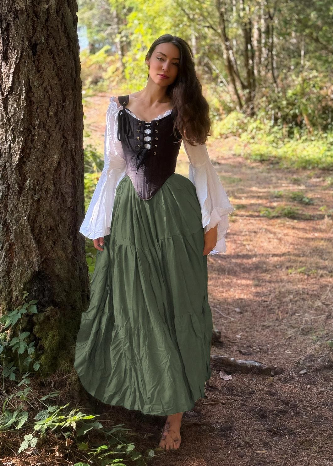 forest green peasant dress Sage peasant dress