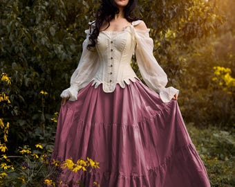 Cottage Core Rose Dress & Corset - Renaissance Fair Cotton Costume