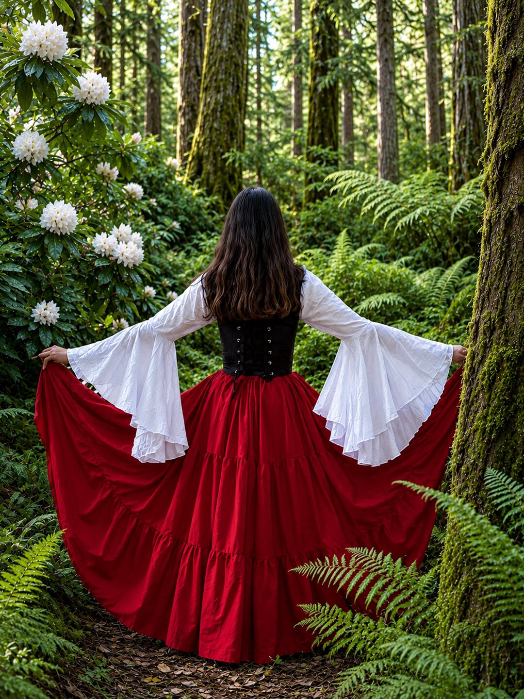 Cottagecore - Renaissance Fair Full Maxi Red Tiered Skirt - Etsy