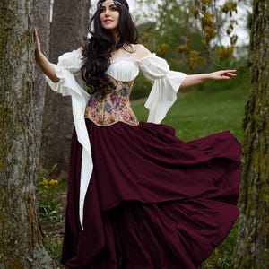 Women’s Renaissance Corset Burgundy Costume - Ren Faire - Medieval Fantasy Cosplay - 3 Pc Dress & Corset - The Forest Fairy Reminisce Brand