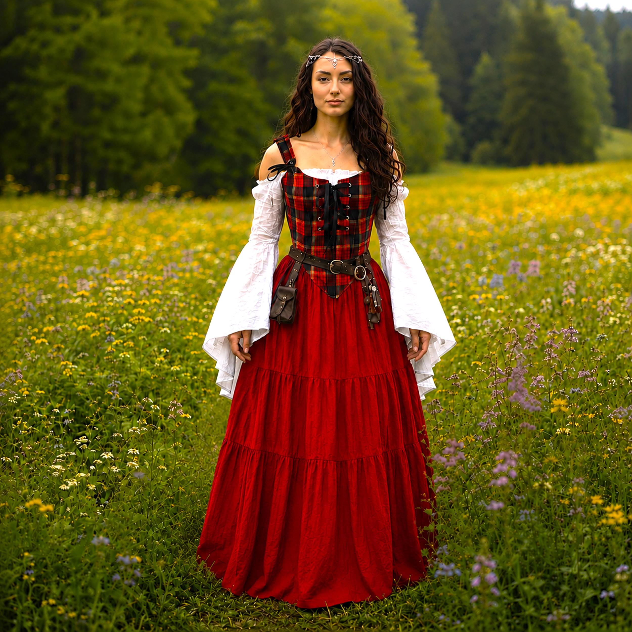 Cottagecore - Renaissance Fair Full Maxi Red Tiered Skirt - Etsy