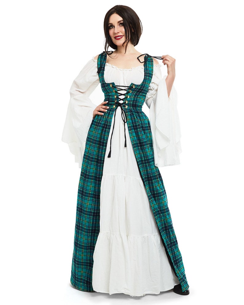 Reminisce Scottish Highlands Renaissance 2 Piece Plaid Costume Dress and Chemise Set image 6