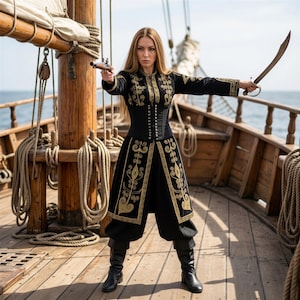 Elizabeth Swann Cosplay Dress - Embroidered Cotton Pirate King Costume - Renaissance Fair Costume image 15