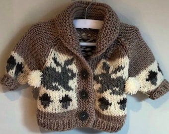 woodland sweater , bunny hedgehog pure wool handknit jacket jumper, 3mo to 2T