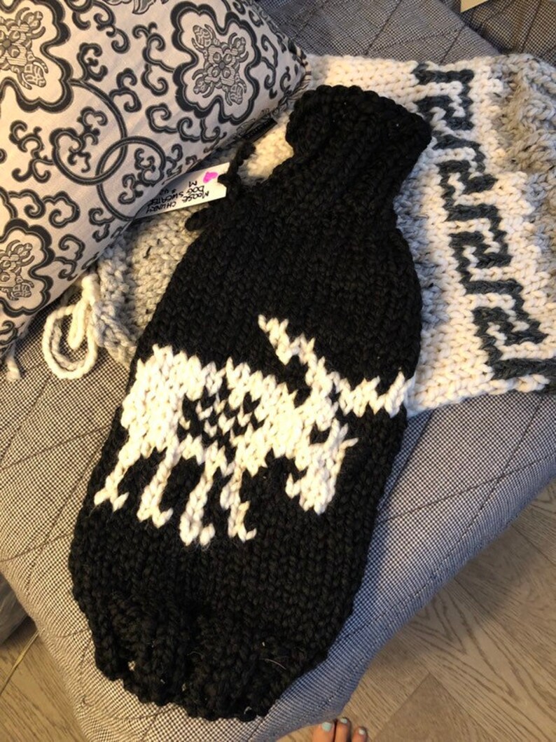 Chunky dog sweater handknit moose , XS-L image 1