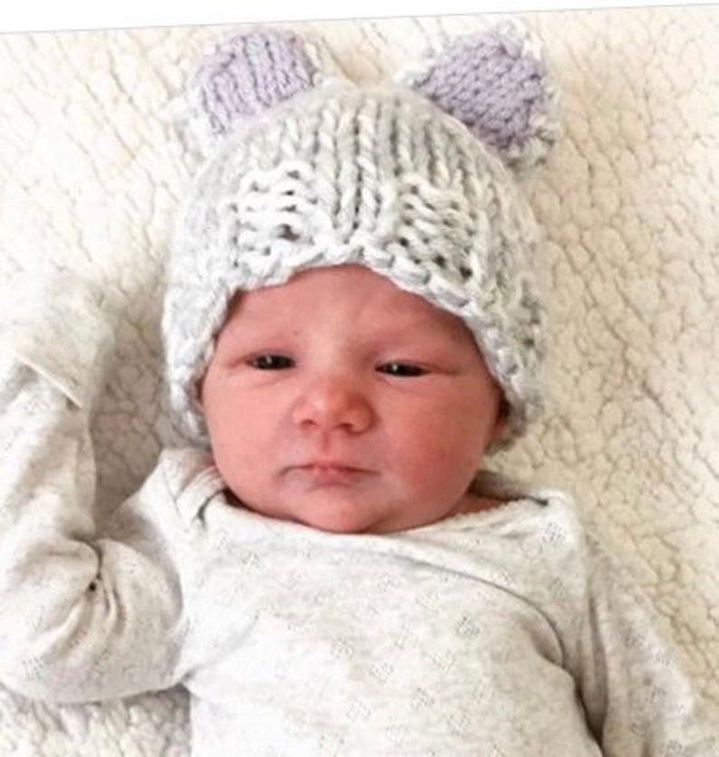 handknit hat baby to toddler , chunky washable wool blend, bunny or bear ears image 5