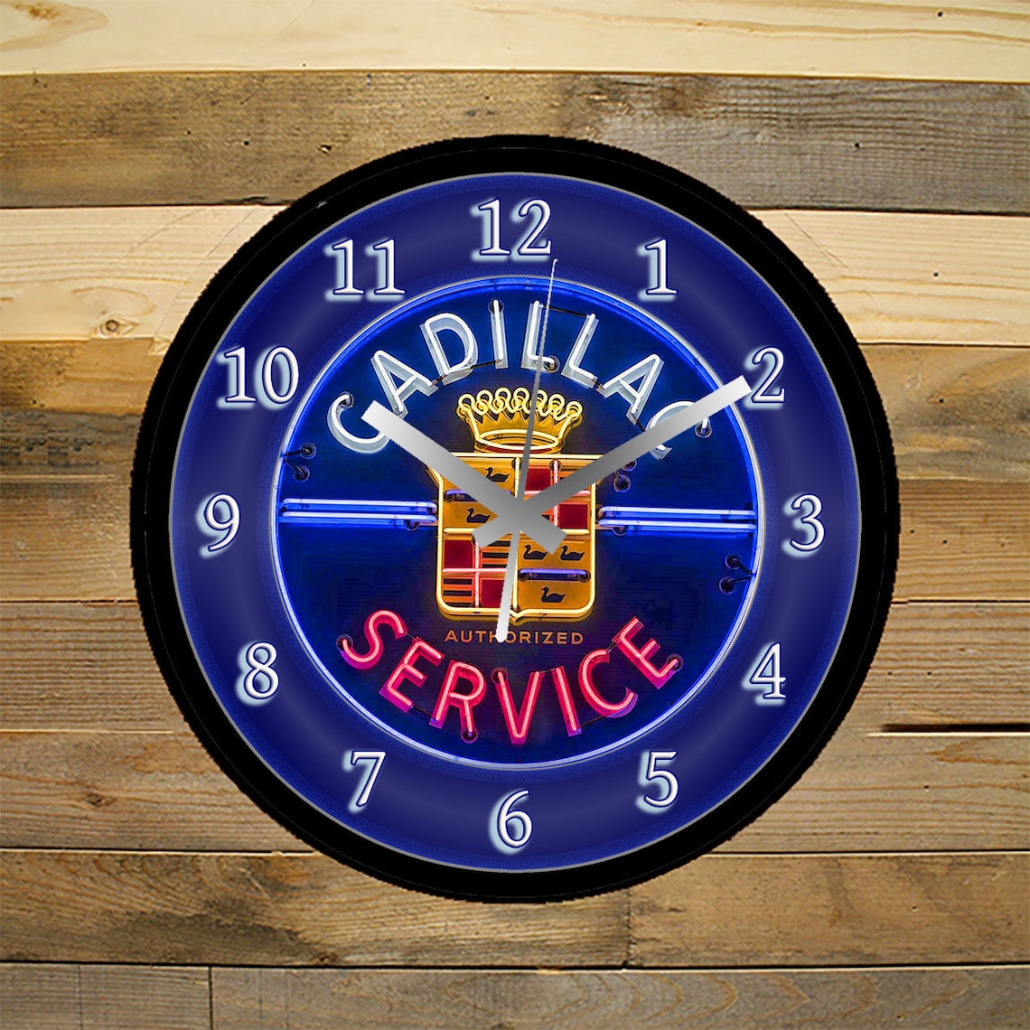 12 Inch Black Glass Replica Retro Wall Clock Classic Cadillac Service