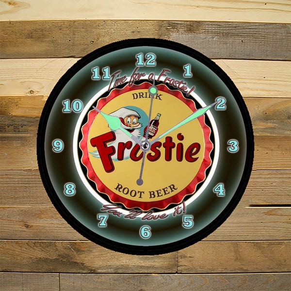 12 Inch Black Glass Replica Retro Wall Clock Classic Frostie Root Beer