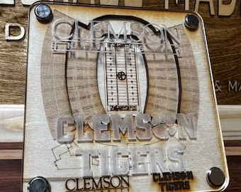 Clemson University football stadium coaster.  Licensed 3d layered