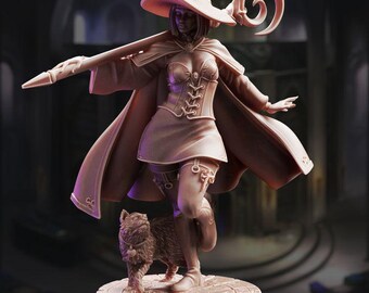 witch with cat and staff / dnd mini